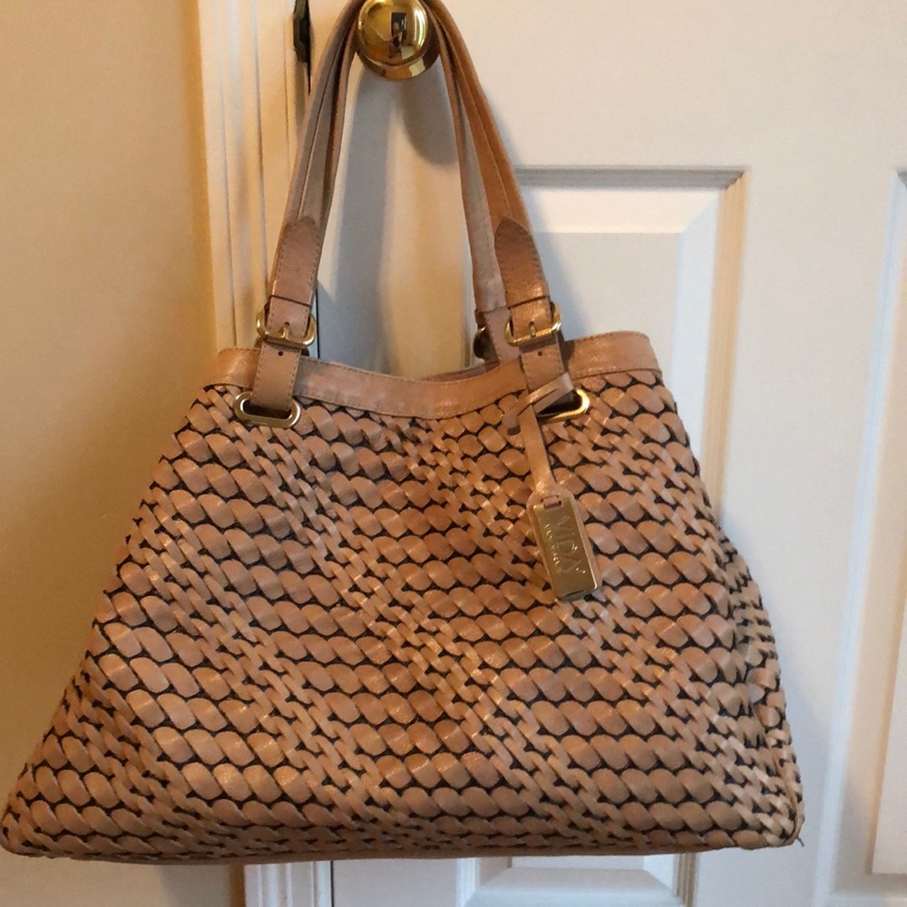 VIDA Woven Tote in Beige-Tan with Gold Hardware